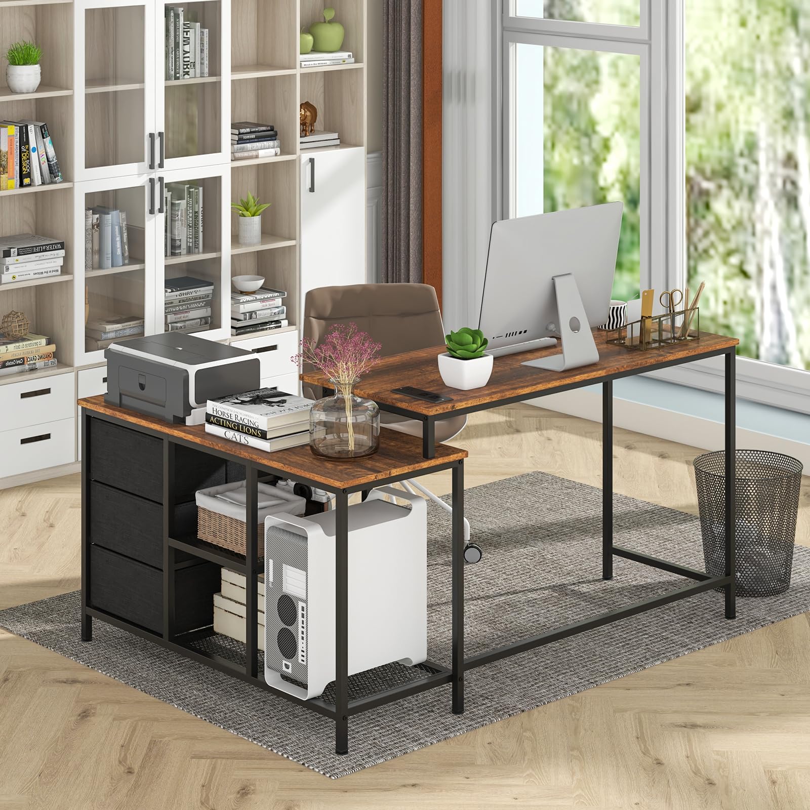 Giantex L Shaped Computer Desk with Drawers