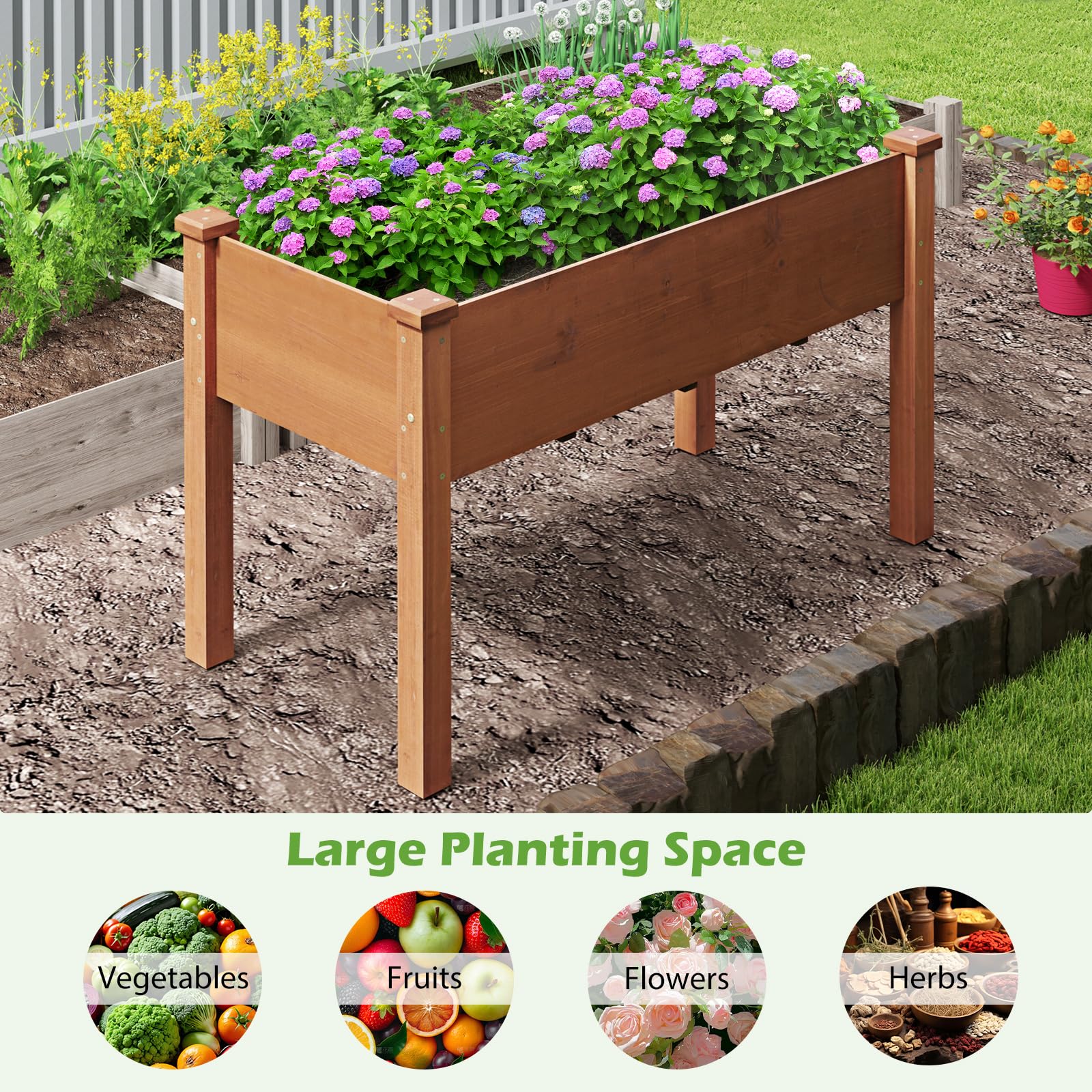 49" L x 23 W x 30 H Elevated Wood Planter Box with Protective Liner and Drain Hole