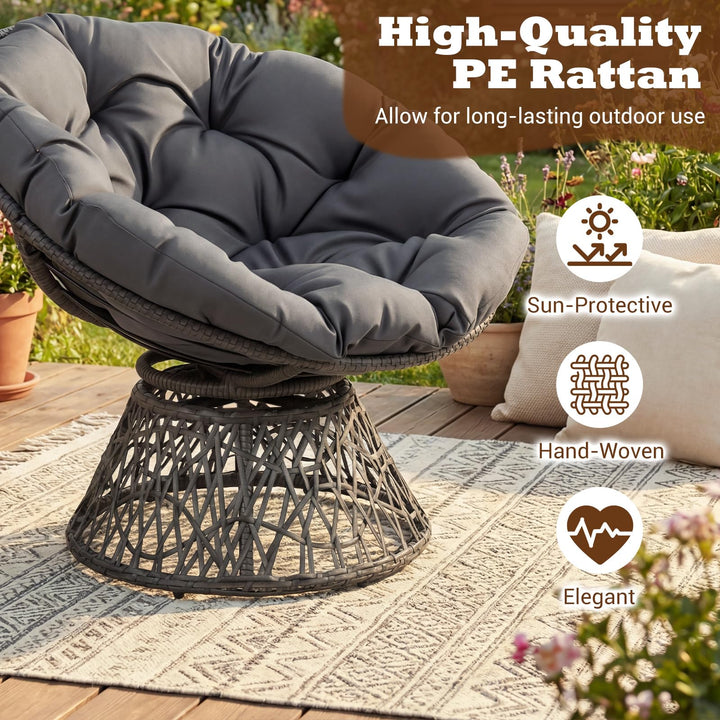 Giantex 360° Swivel Papasan Chair | Round Wicker Lounge Chair with Thick Cushion and Metal Frame