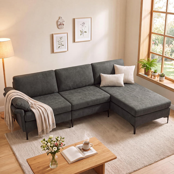 GIANTEX 95" L-Shaped Modular Sectional Sofa with Storage &amp; Charging Station