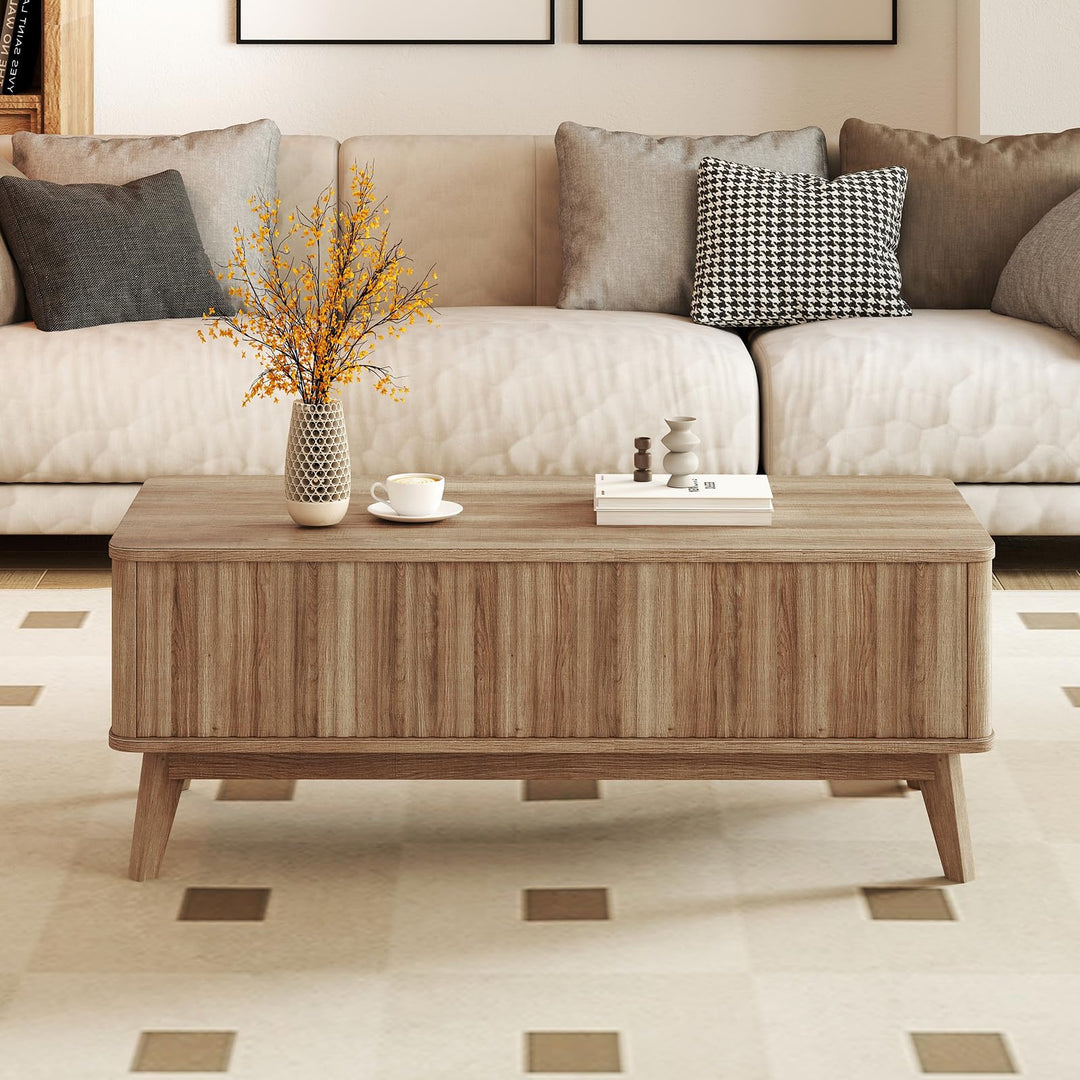 Giantex Lift Top Coffee Table with Storage | 43.5" Mid Century Modern Center Table with Solid Wood Leg & Hidden Compartment