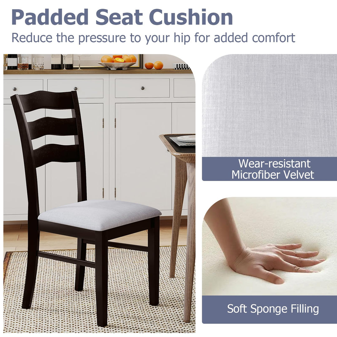 Giantex Wooden Dining Chairs Set of 2/4 with Rubber Wood Legs Fabric Padded Seat Wavy Ladder Back