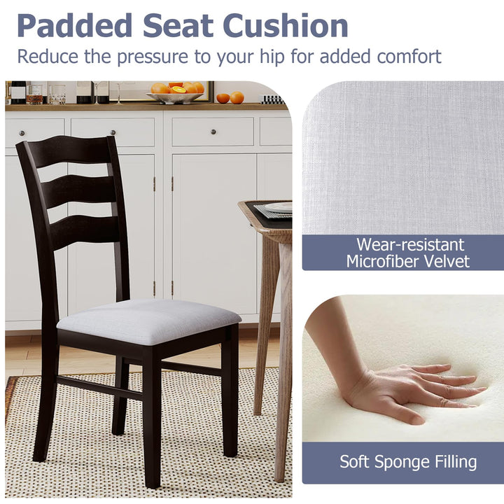 Giantex Wooden Dining Chairs Set of 2/4 with Rubber Wood Legs Fabric Padded Seat Wavy Ladder Back