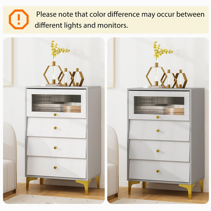 Giantex 3 Drawer Dresser, Modern Storage Cabinet w/Flip Up Fluted Glass Door & Pull-Out Drawers