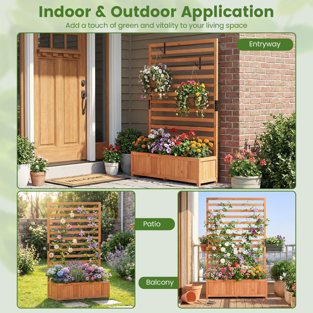 Wooden Raised Garden Bed 59 Inch Tall Elevated Planter Box with Vertical Trellis