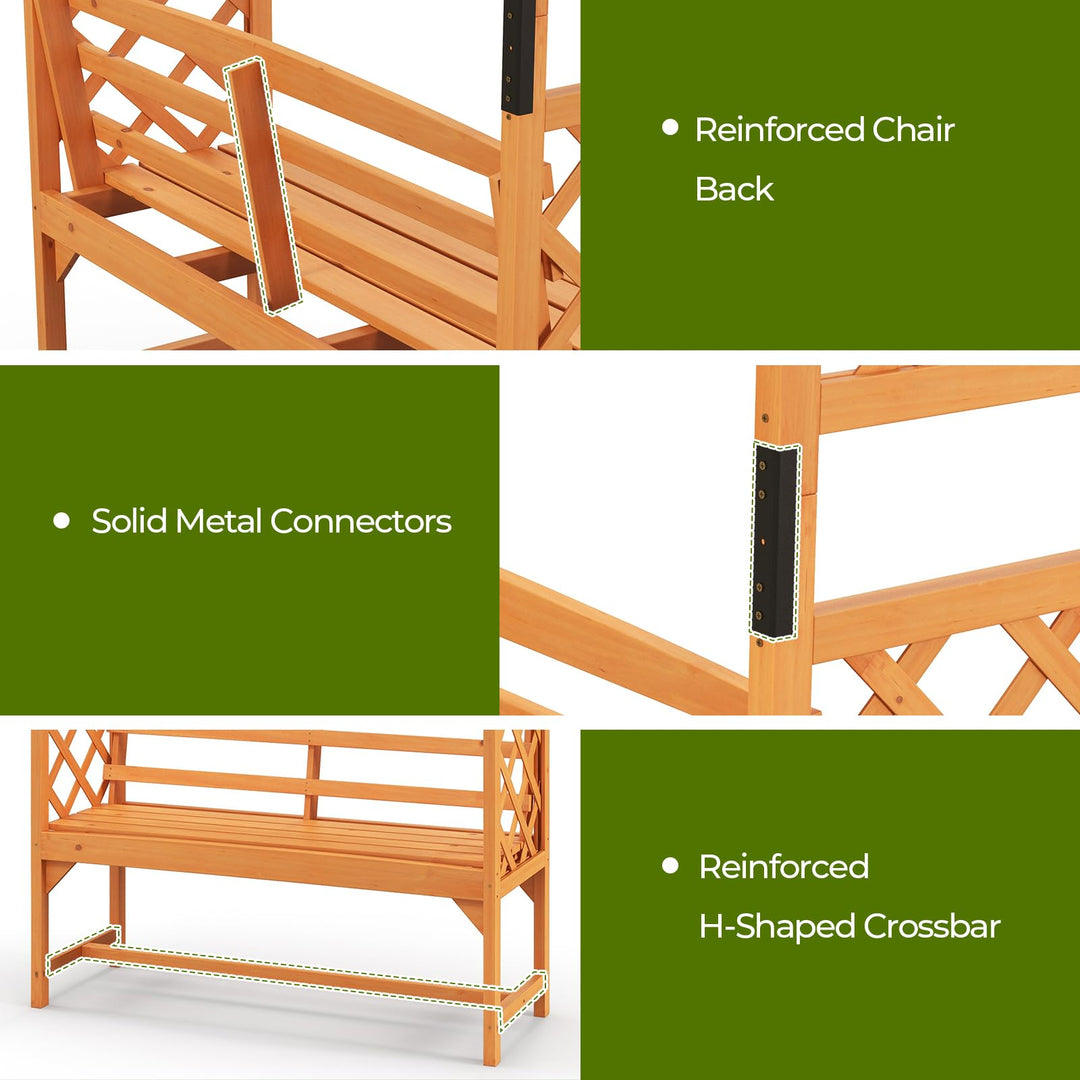 Giantex Garden Arch Trellis with Bench - 63''W x 79''H Wooden Arbor with 2-Person Outdoor Bench