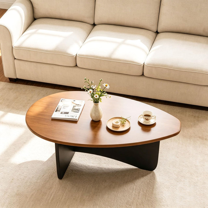 GIANTEX Oval Coffee Table | 35.5" Triangle Coffee table w/T-Shaped Base