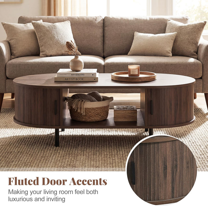 Giantex 47.5" Mid Century Modern Center Table with Sliding Tambour Doors