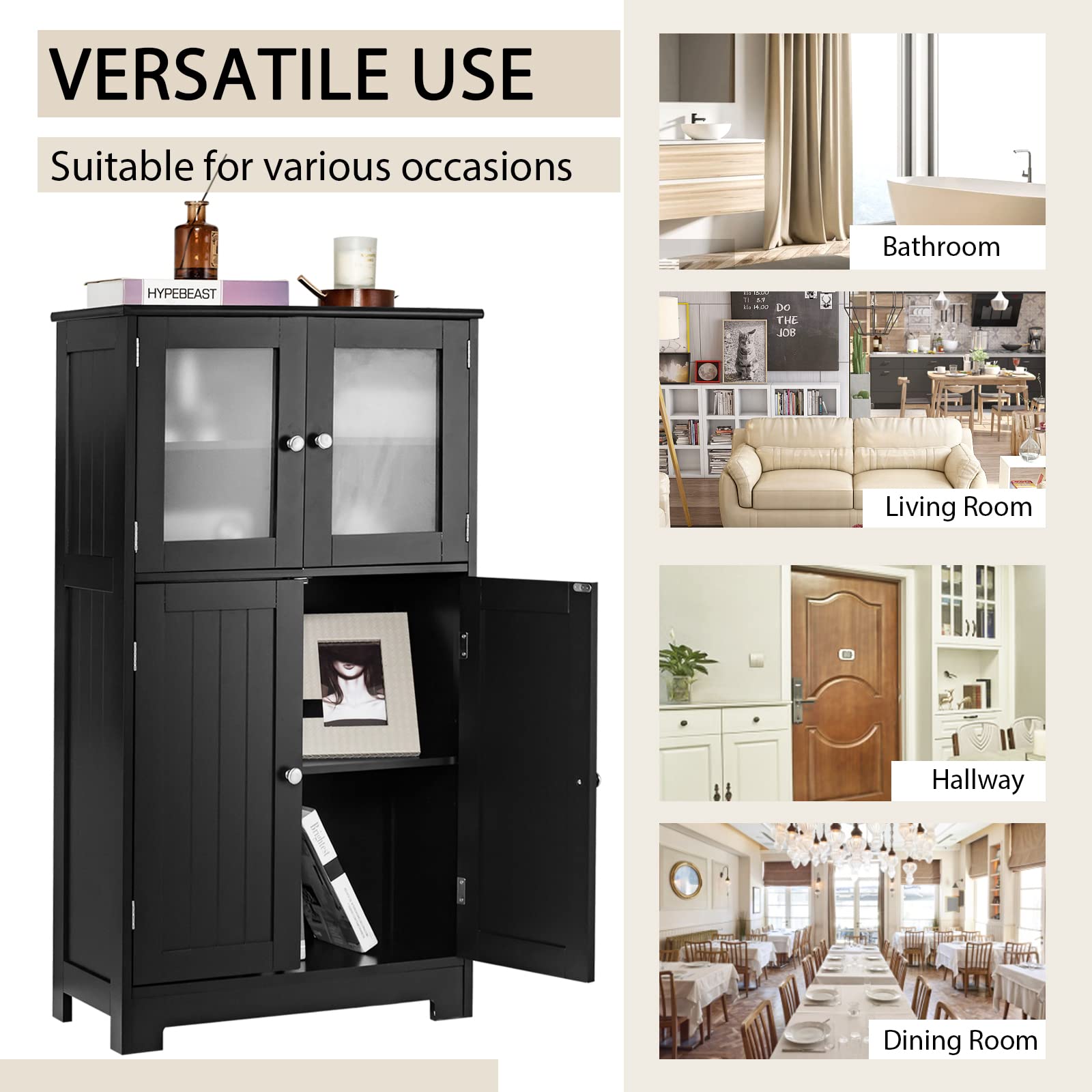 Giantex Storage Cabinet with Doors - Bathroom Floor Cabinet, Freestanding Tall Cabinet