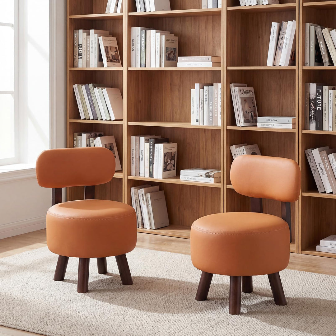Giantex Round Small Footrest Stools Set of 2 with Backrest &amp; Rubber Wood Legs