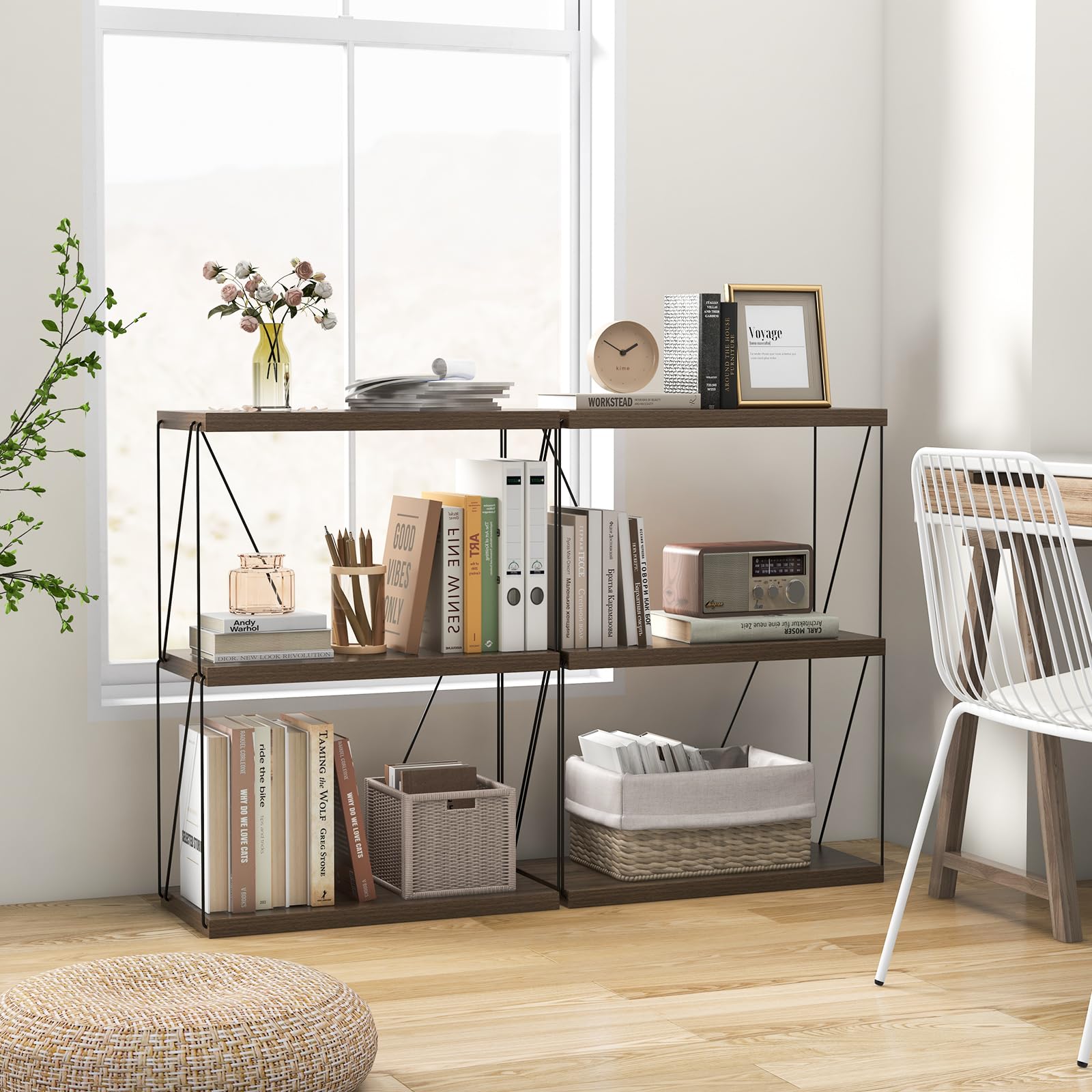 Giantex 3-Tier Open-Back Bookshelf, Freestanding Display Rack, Metal Frame Storage Shelf