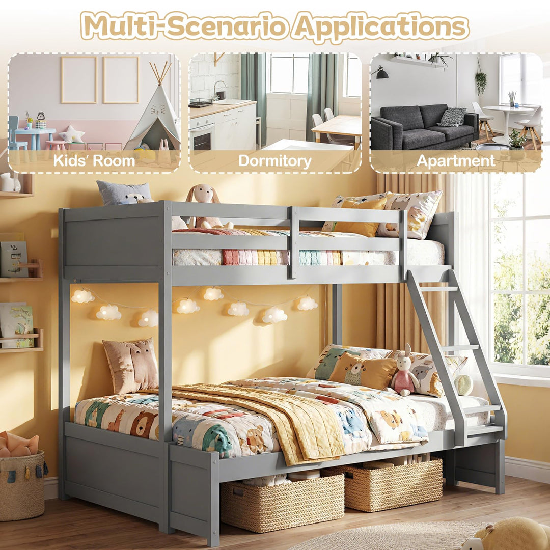 Giantex Twin Over Full Bunk Bed Wood Bunk Bed