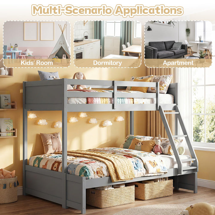 Giantex Twin Over Full Bunk Bed Wood Bunk Bed