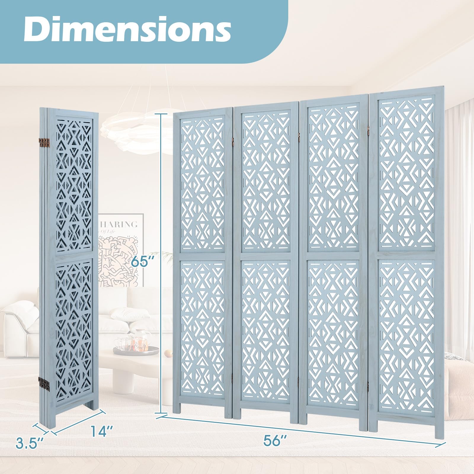 Giantex Room Divider 4/6 Panels - Boho Room Dividers with Carved Cutout Pattern & Solid Wood Frame, Fully Assembled
