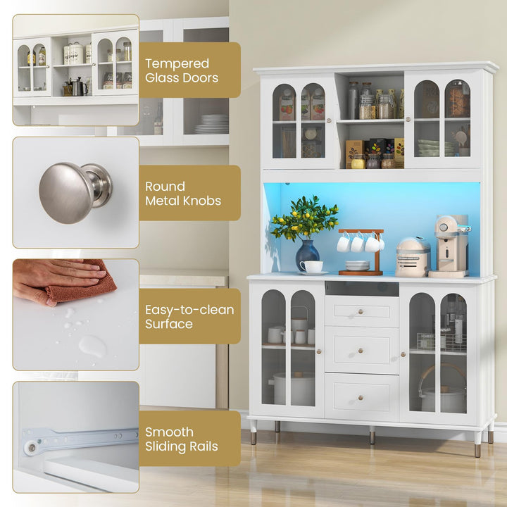 Giantex 73" Kitchen Pantry Cabinet, Kitchen Hutch Storage Cabinet with LED Lights and Charging Station