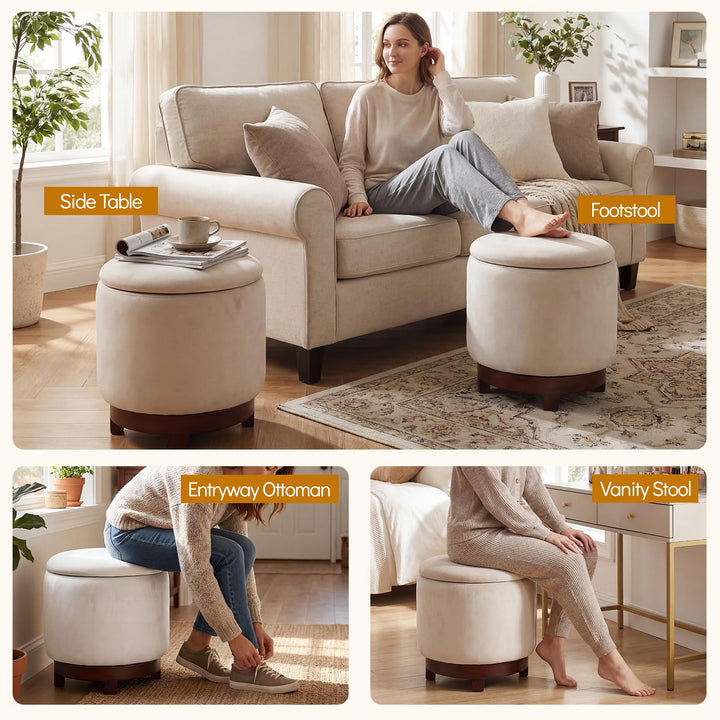 Giantex Round Ottoman with Storage 360° Swivel Velvet Vanity Stool