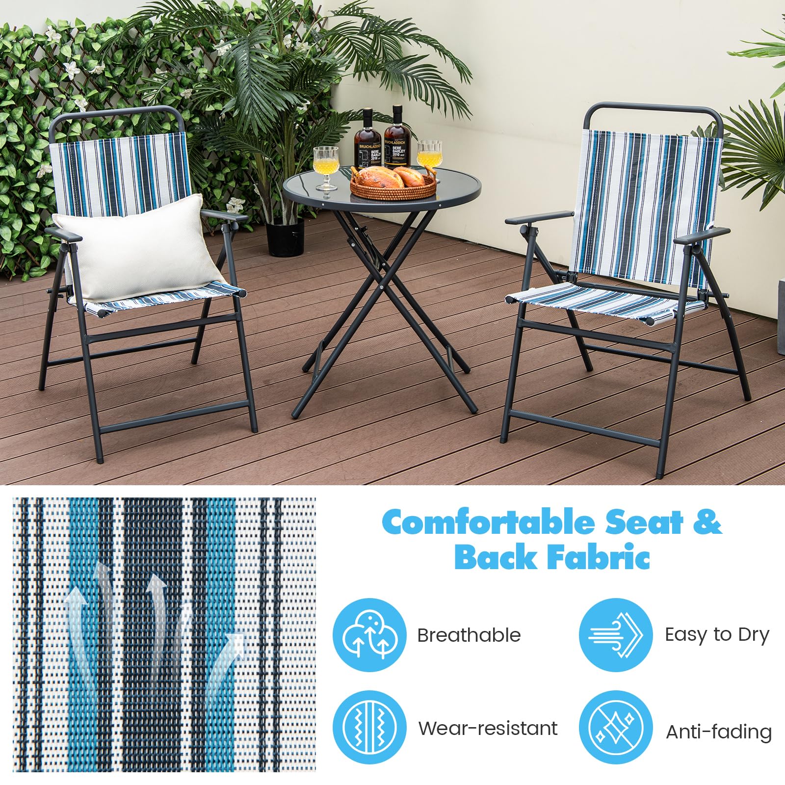Giantex 3 Pcs Patio Bistro Set, Folding Table and Chairs Set