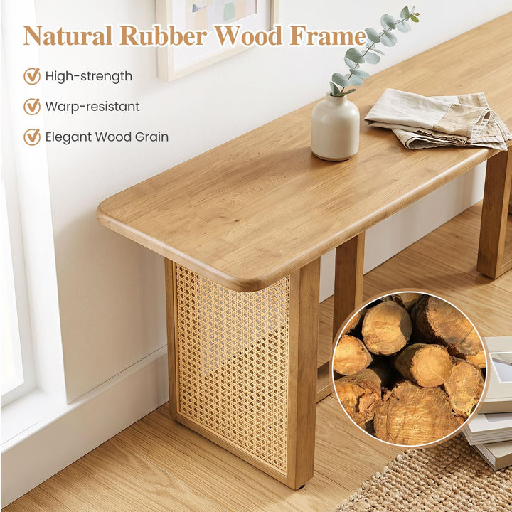 GIANTEX 55" Rattan Dining Bench with Rubber Wood Frame (1/2)