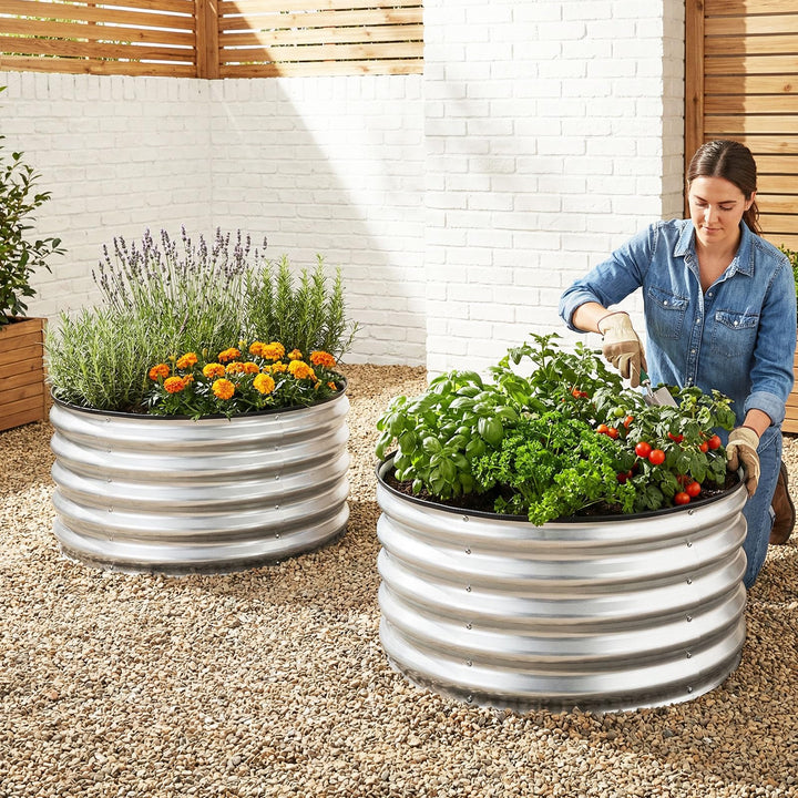 Giantex 2 Pack Round Galvanized Raised Garden Bed Kit (2x2x1 FT)