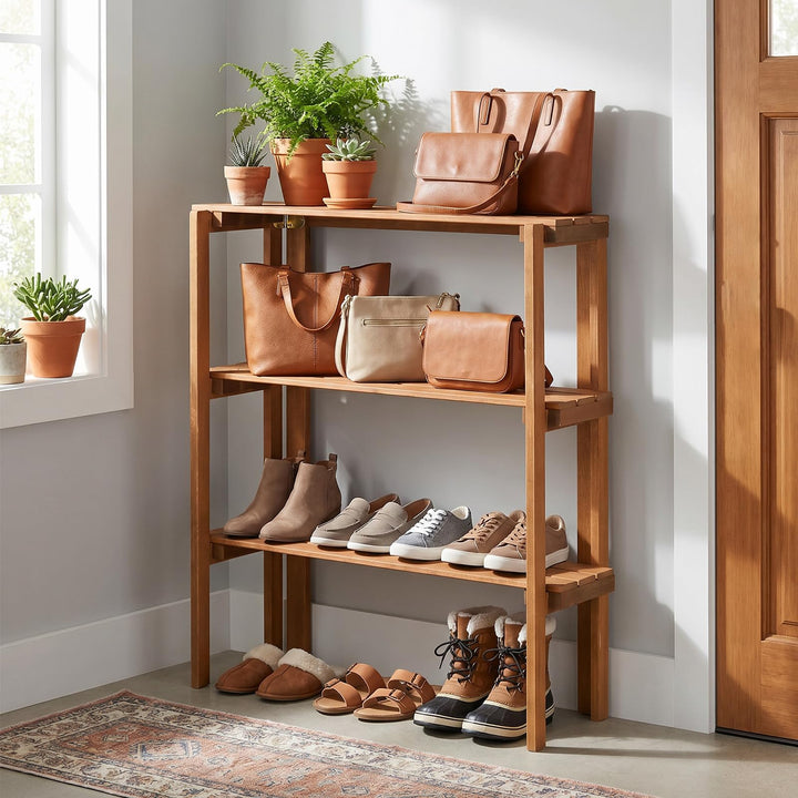 Giantex 3-Tier Foldable Solid Wood Indoor Outdoor Flower Pot Display Rack