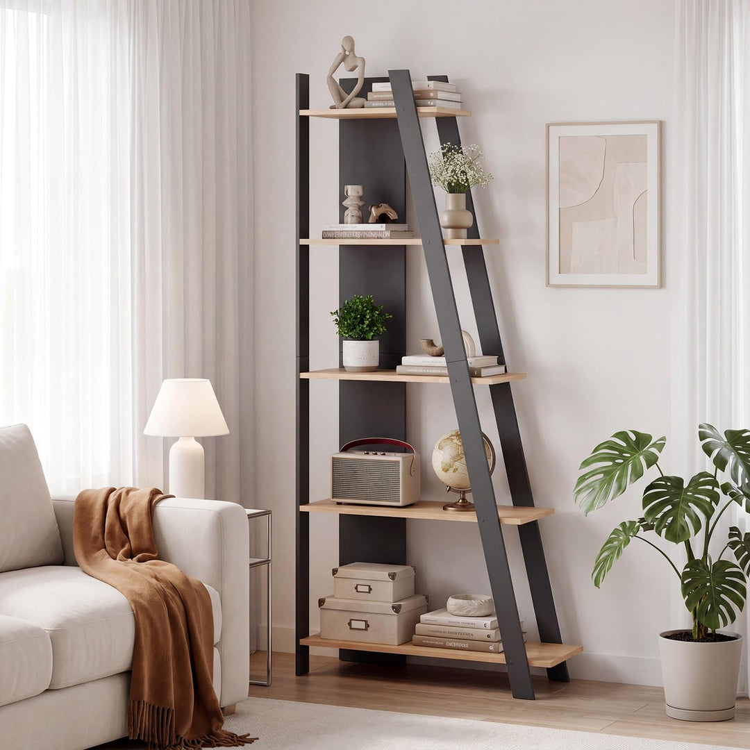 Giantex 4 Tier/ 5-Tier Narrow Wooden Vertical Trapezoidal Bookcase