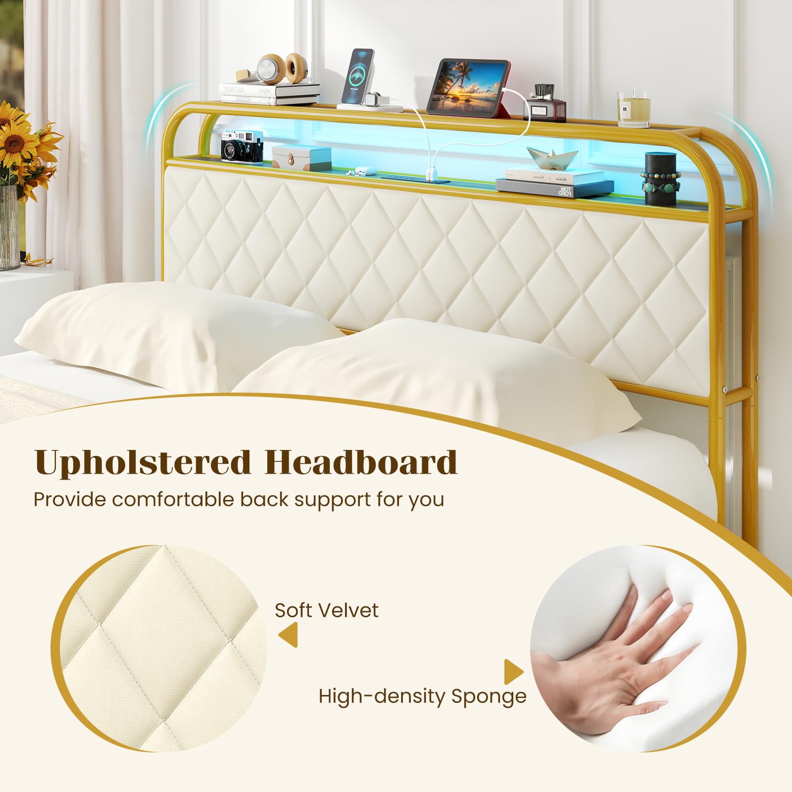 Giantex Bed Frame with 4 Storage Drawers and Charging Station