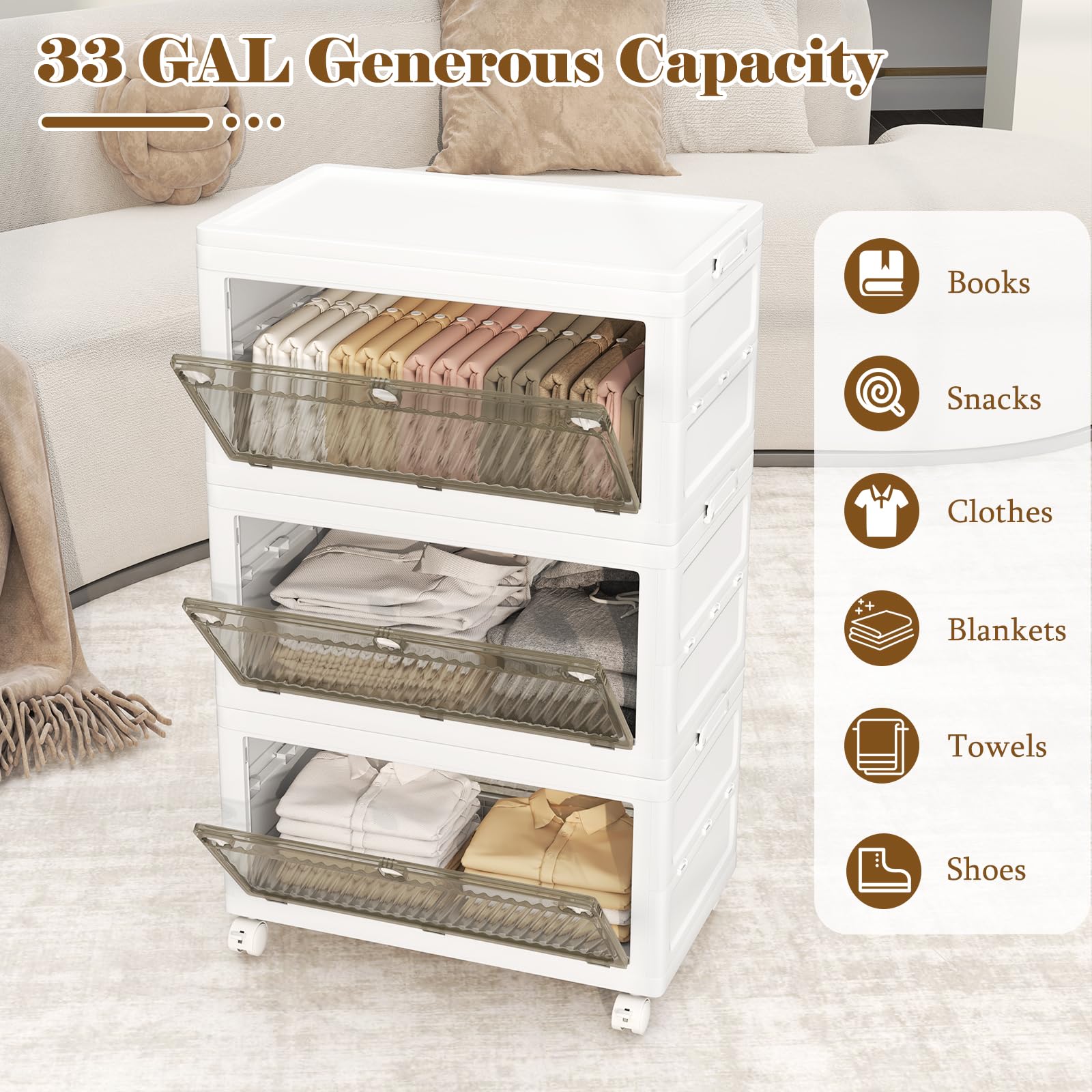 Giantex 33 Gal 3 Tier Stackable Storage Boxes with Wheels