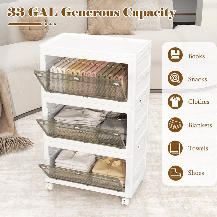 Giantex 33 Gal 3 Tier Stackable Storage Boxes with Wheels