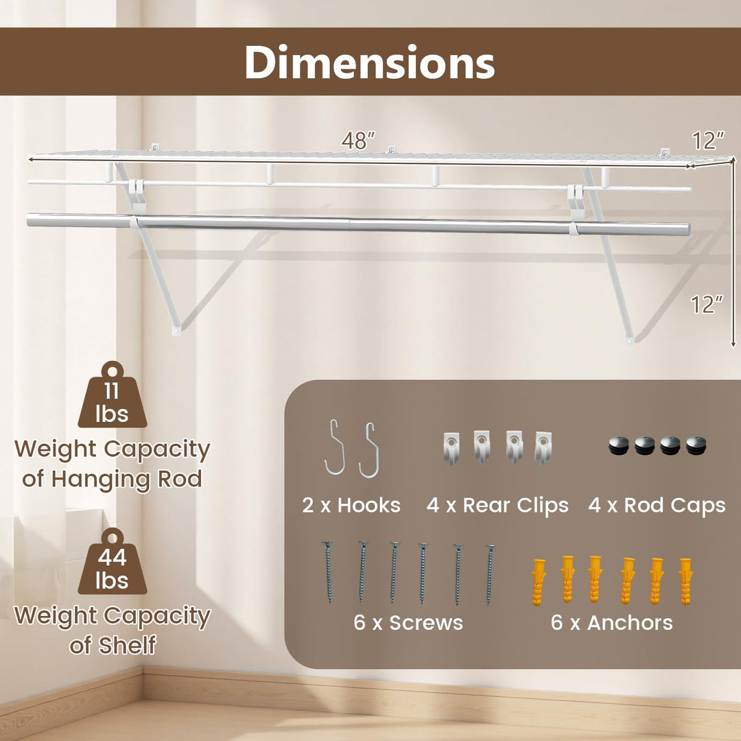 Giantex 4 ft x 12” Metal Wire Storage Shelf & Clothes Rod Organizer