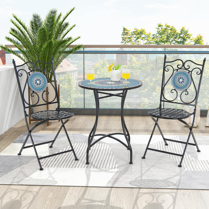 Giantex Patio Folding Chairs, Mosaic Bistro Chairs w/Backrest & Round Seat for Porch Balcony Lawn