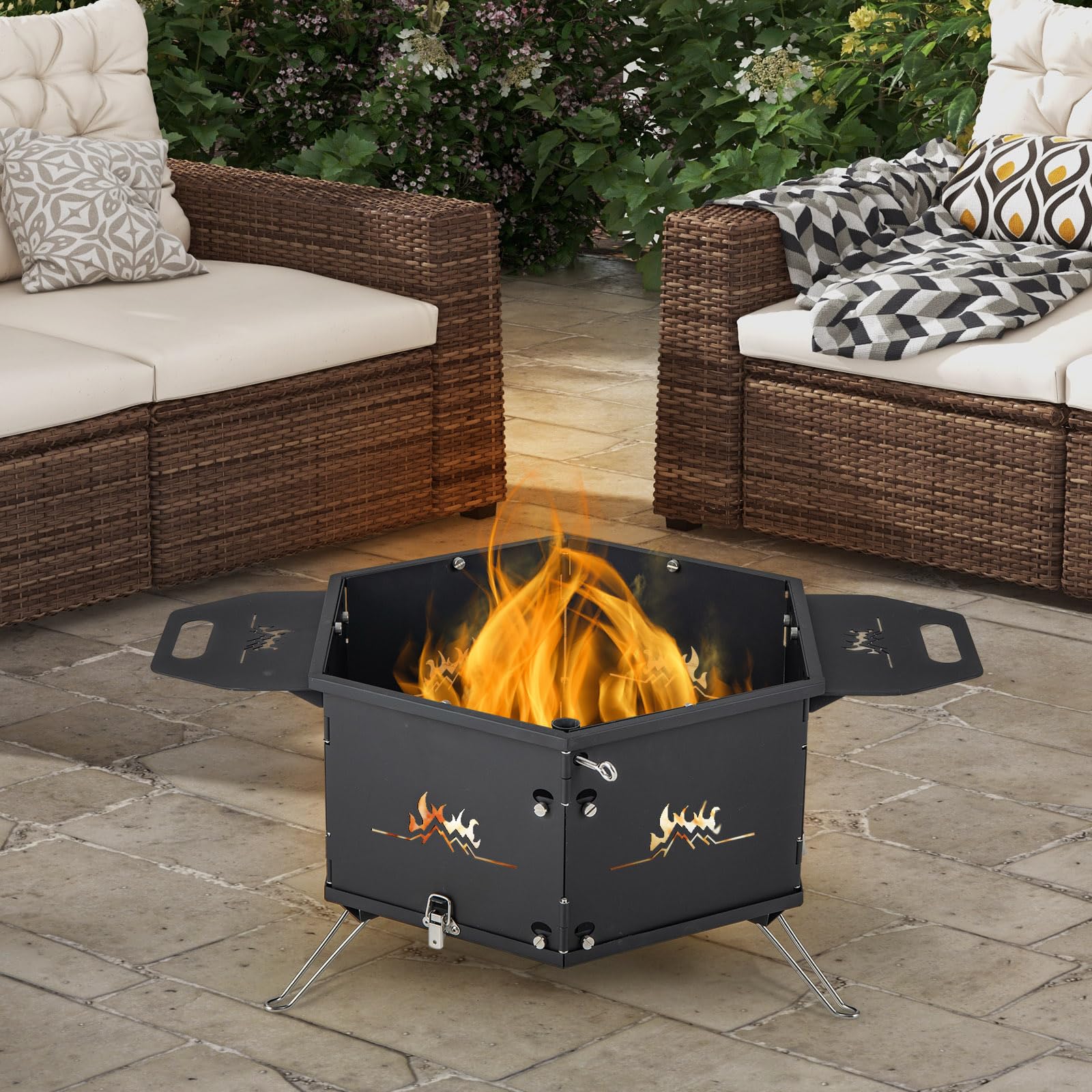 Giantex Fire Pit Grill, Outdoor Fire Pit with Removable 360° Swivel Cooking Grate