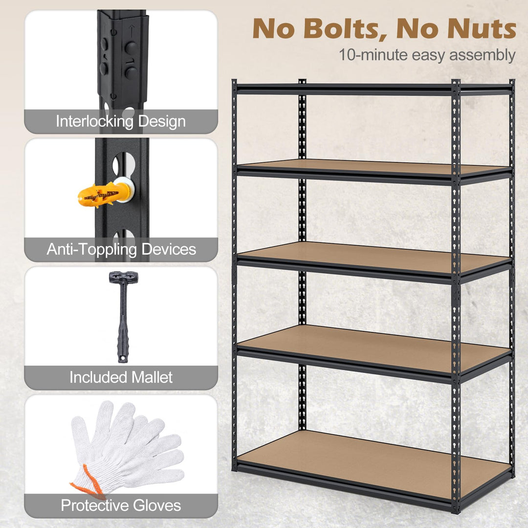 Giantex 5-Tier Metal Storage Shelves Heavy Duty Garage Shelving Units(1/2/3/4,48" W x 24" D x 72" H)