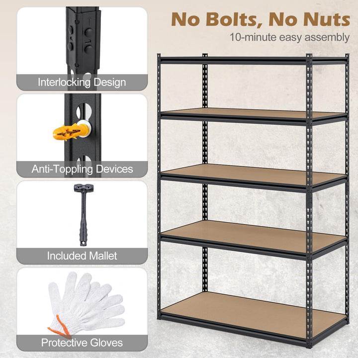 Giantex 5-Tier Metal Storage Shelves Heavy Duty Garage Shelving Units(1/2/3/4,48" W x 24" D x 72" H)