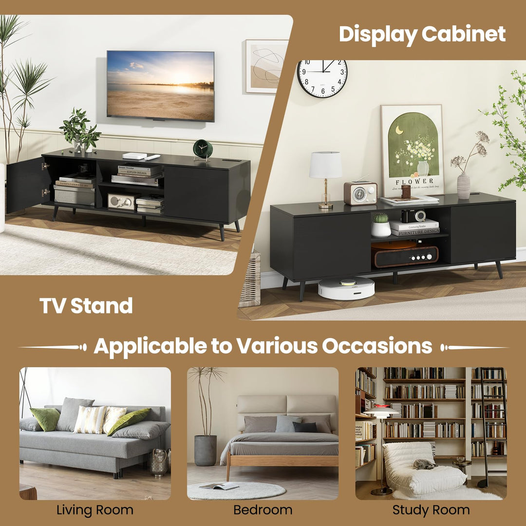 Giantex TV Stand with Power Outlet for TVs up to 60'', Entertainment Center with Cable Hole, Cabinets