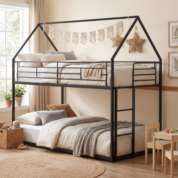 Giantex House-Shaped Twin Over Twin Metal Bunk Bed