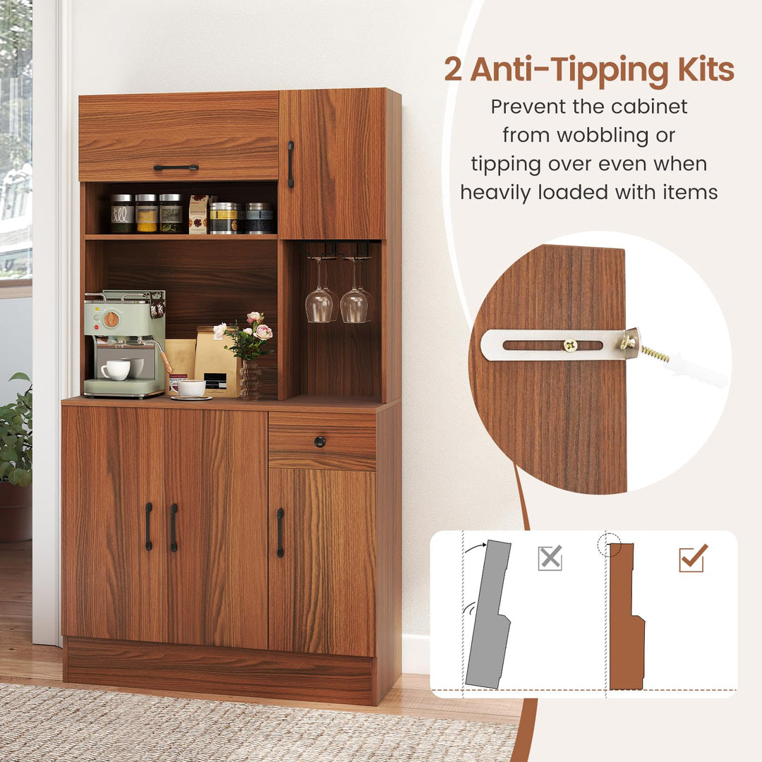 Giantex 66" Kitchen Pantry Cabinet with Charging Station for Dining Room Living Room
