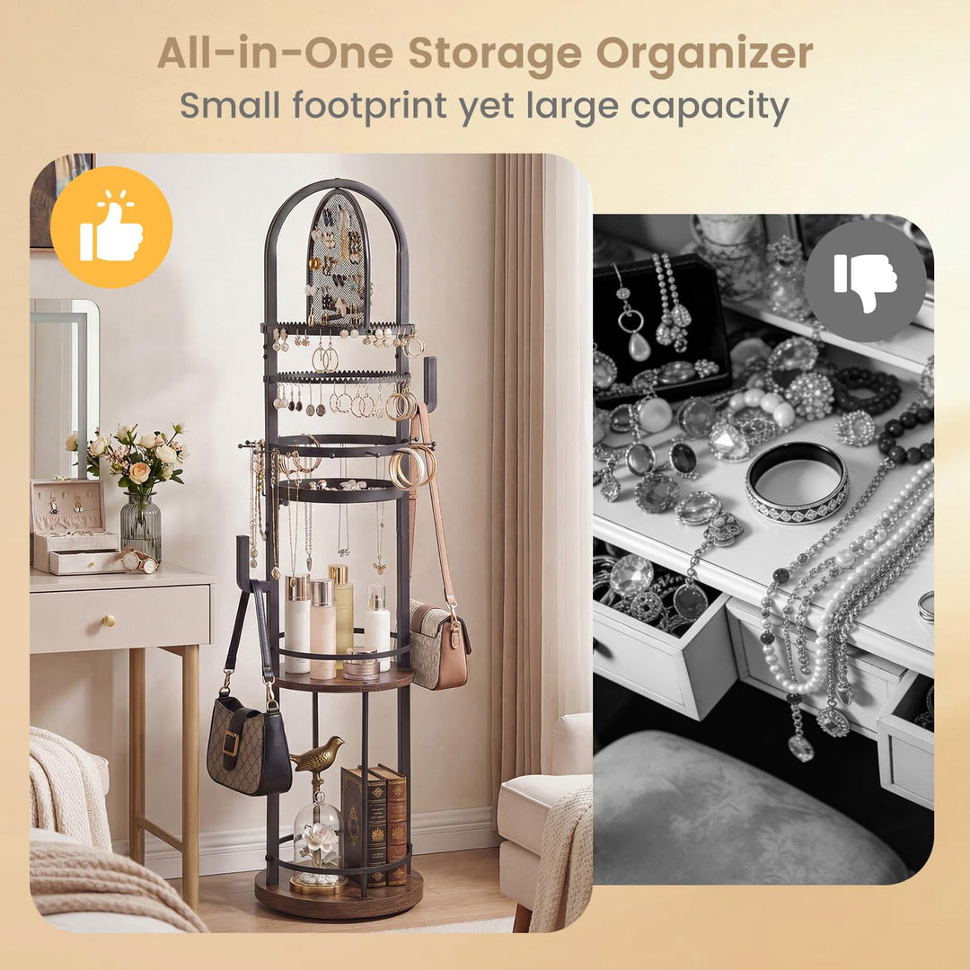 CHARMAID 58.5 inch Jewelry Tree 360° Rotating Floor Standing Jewelry Organizer