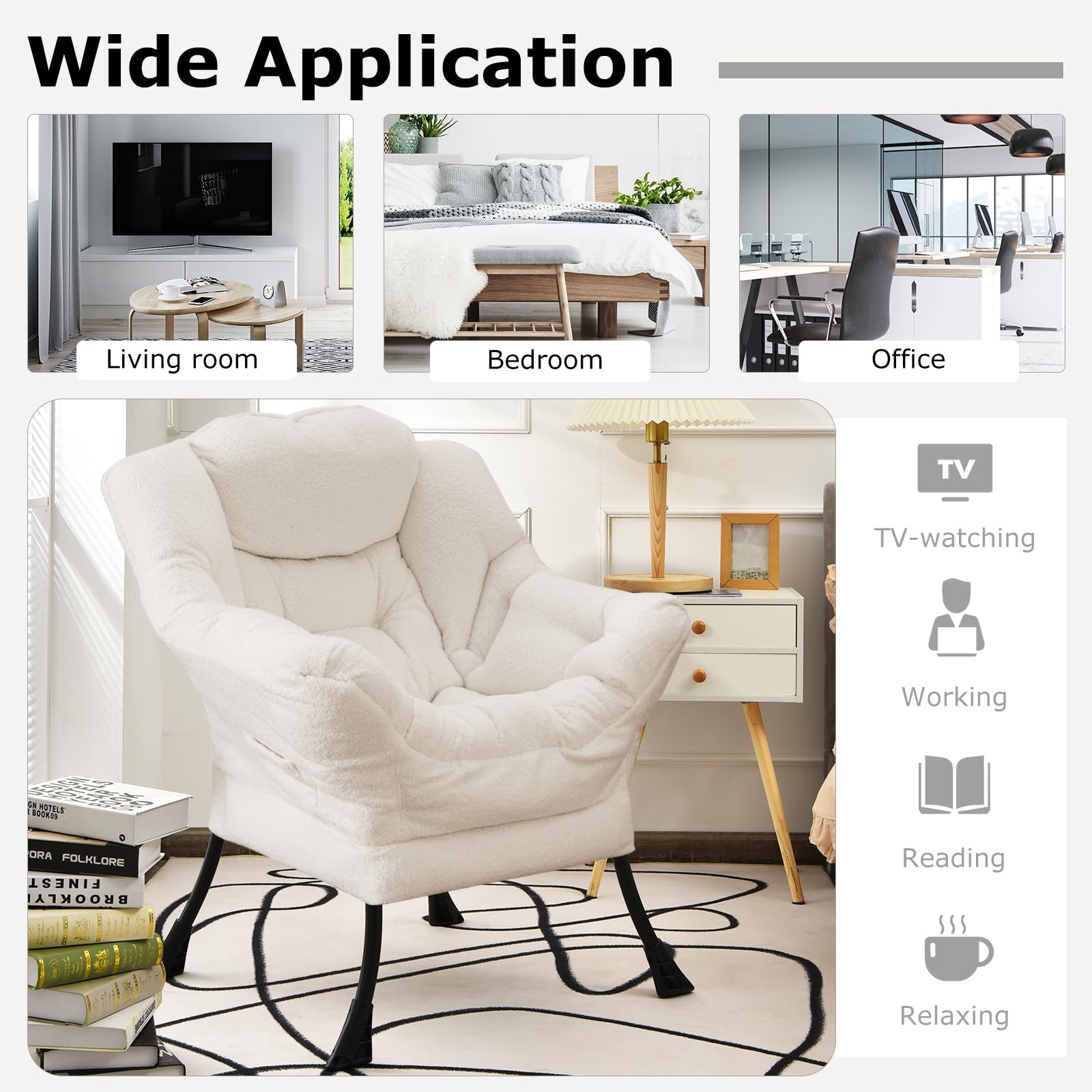 Giantex Set of 1/2 Lazy Chairs, Modern Sherpa Accent Chair w/Upholstered Single Sofa Chair w/Armrests & Side Pocket