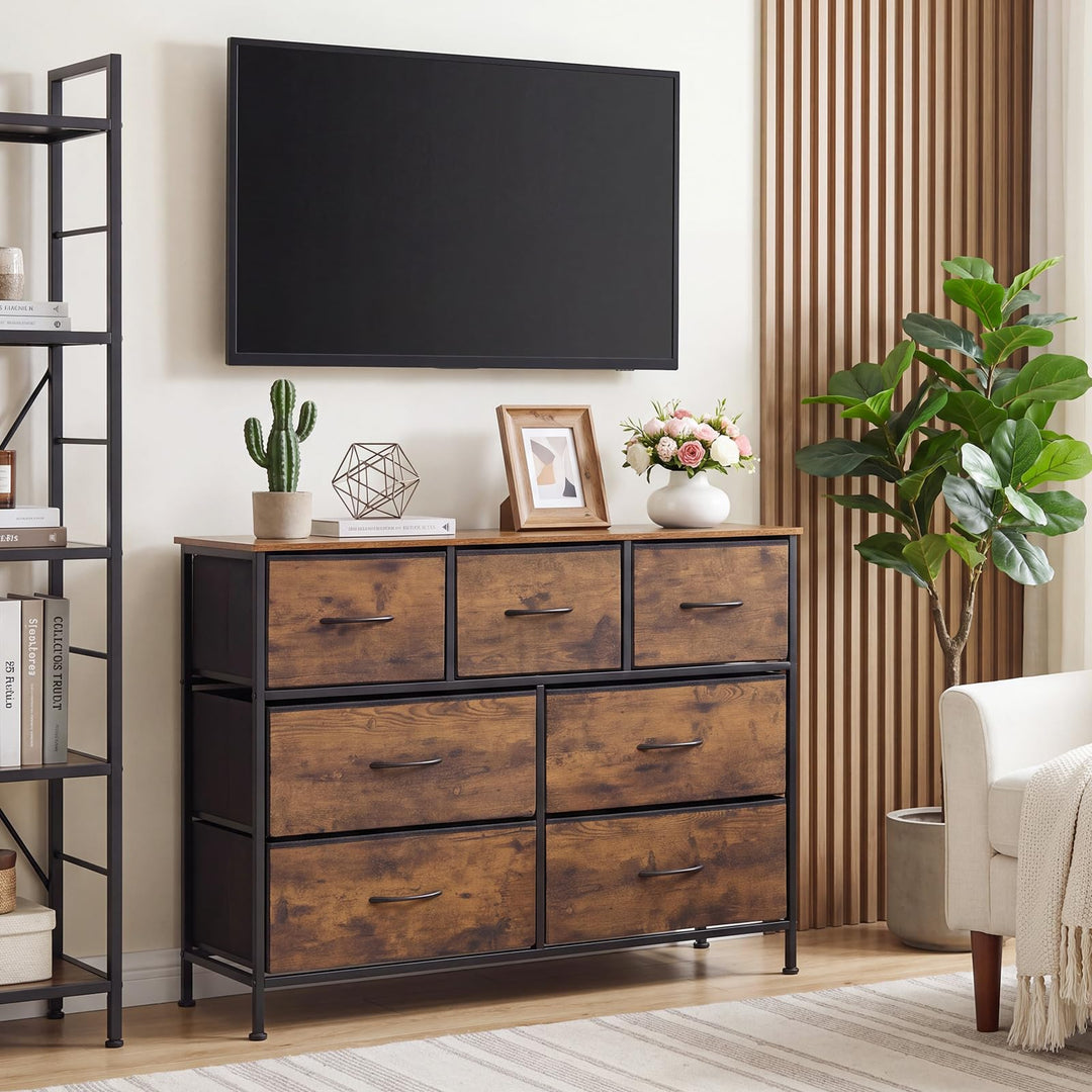 GIANTEX 7-Drawer Wide Dresser with 2-Sized Folding Fabric Drawers &amp; 2 Anti-tipping Kits