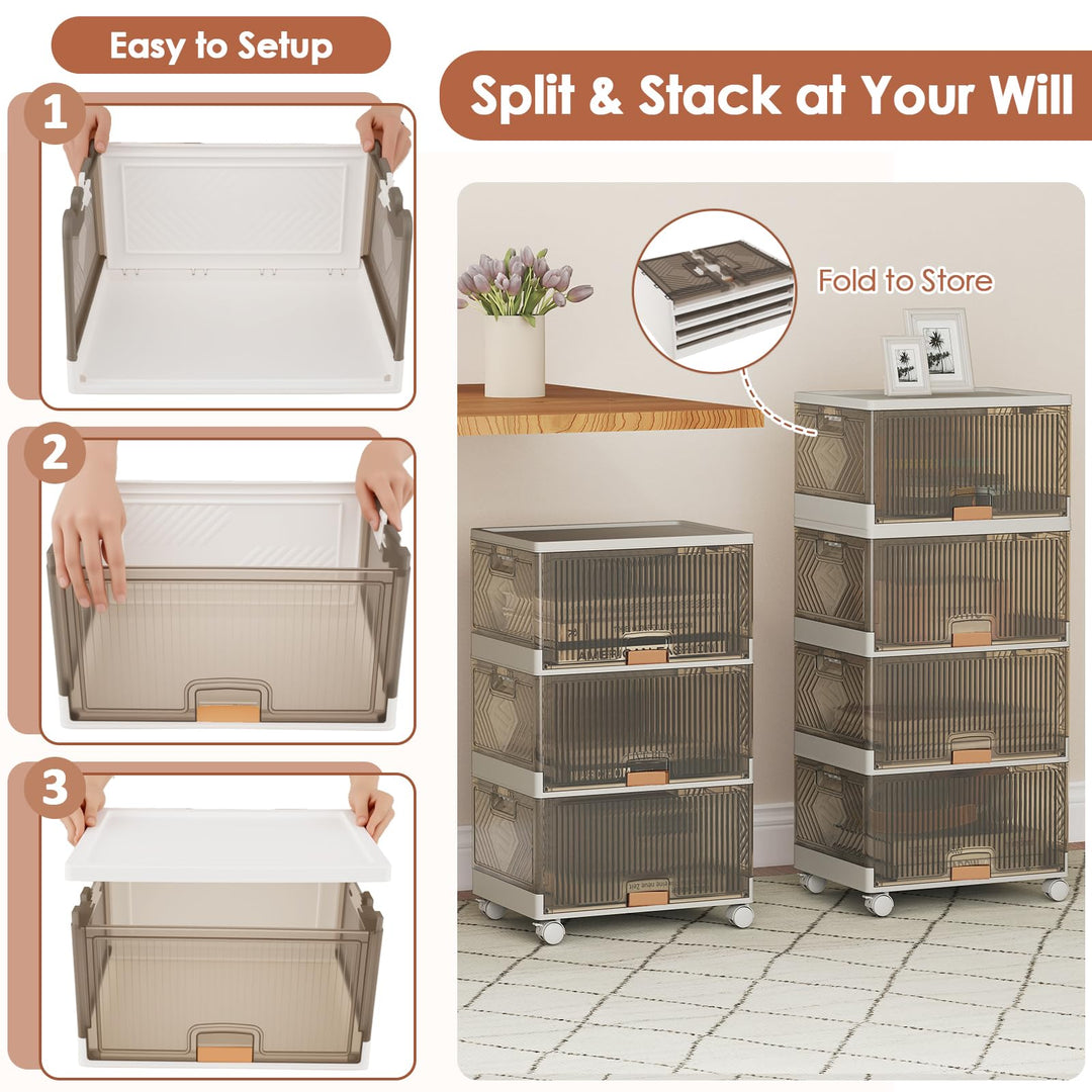 Giantex 4 Tier Stackable Storage Bins with Lids 18 GalFoldable Shoe Storage Box