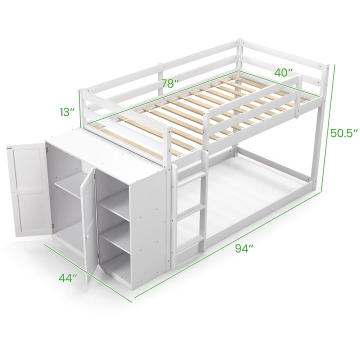 Giantex Twin Over Twin Bunk Bed with Storage Shelves, Solid Wood Bunk Bed Frame with Convertible Bookcase & Ladder, White