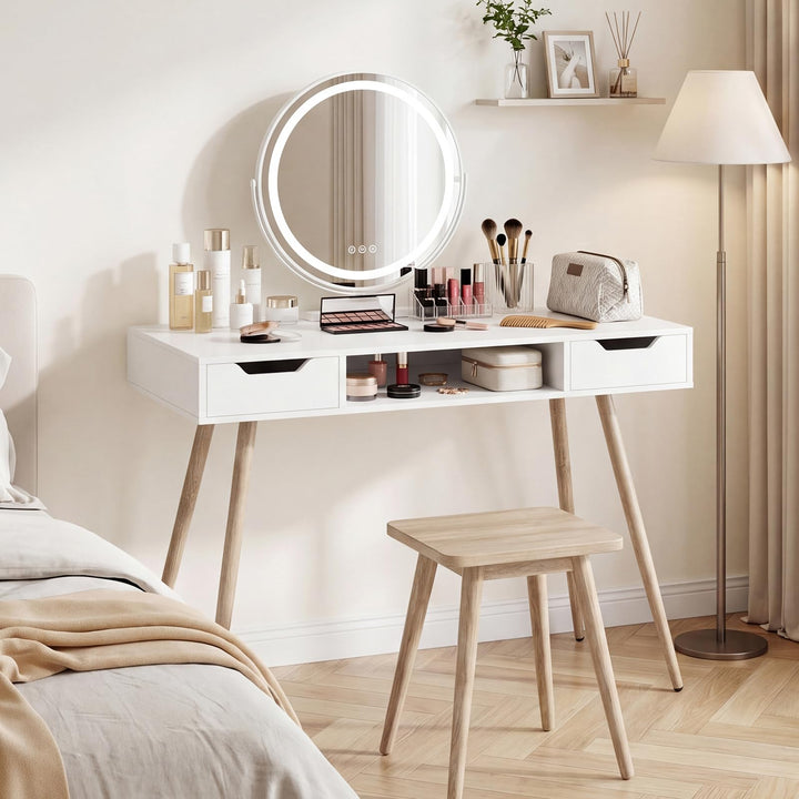 Giantex 42.5" Minimalist Mid Century Modern Vanity Writing Desk with Open Storage Cubby