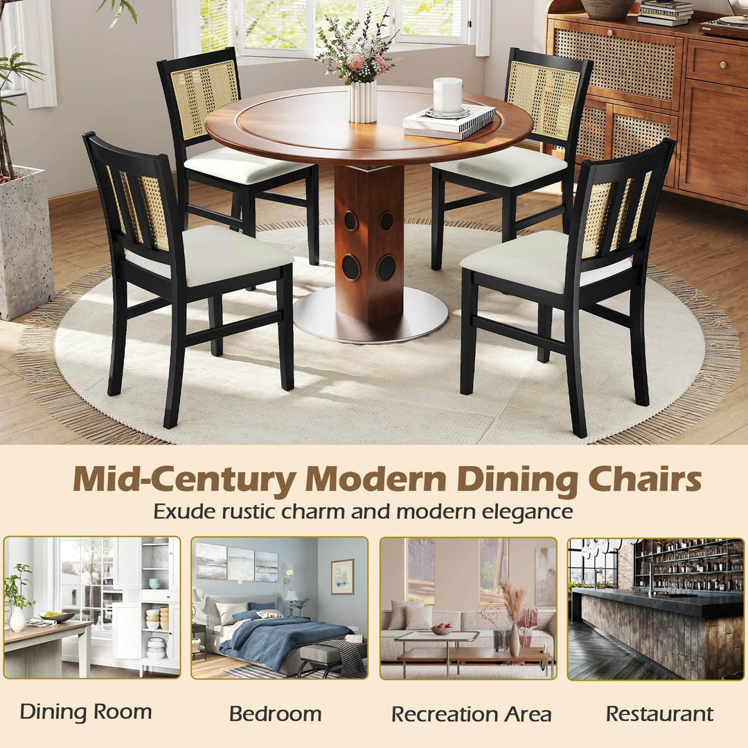 Giantex Rattan Dining Chairs Set of 2/4 Farmhouse Fabric Upholstered Kitchen Chairs with Rubber Wood Legs