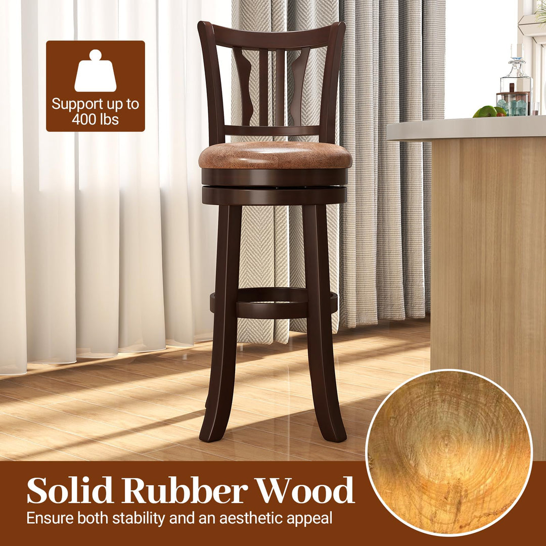 Giantex 30" Upholstered Bar Height Swivel Bar Stools Set of 2/4 with Back and Solid Rubber Frame