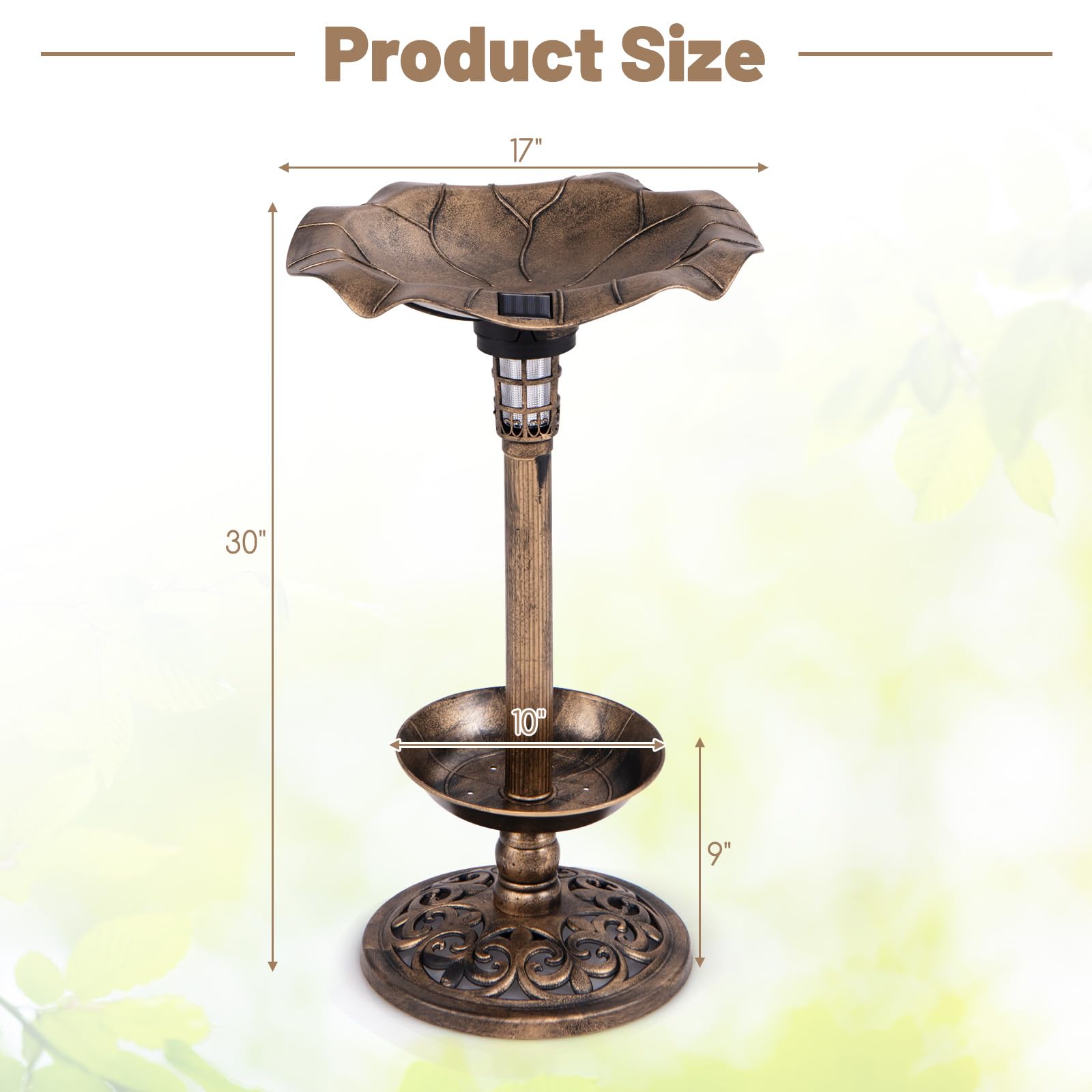 Giantex Bird Bath for Outside, 30 inch Solar Lighted Bird Bath and Feeder with Flower Planter