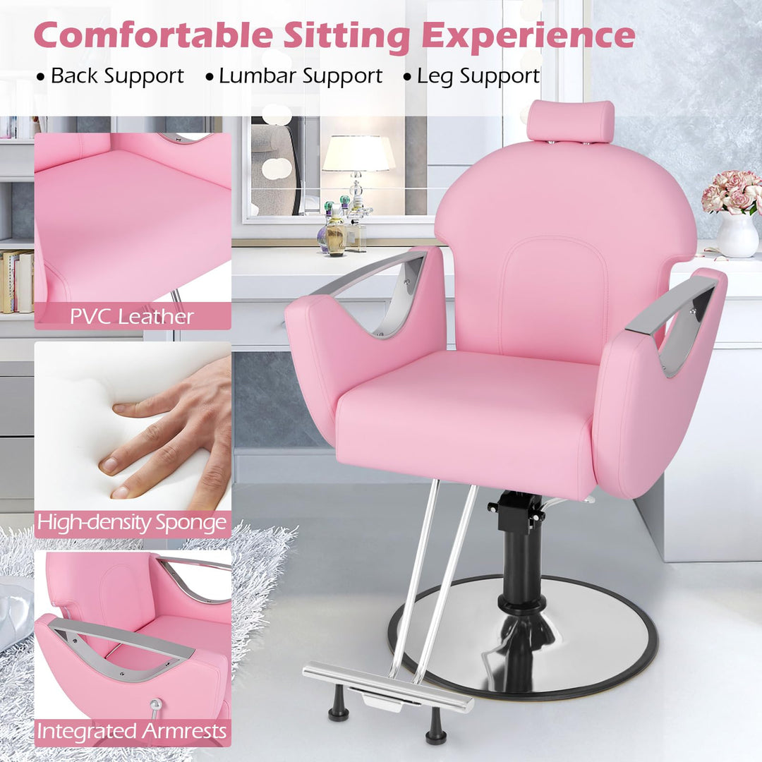 Giantex Reclining Barber Chair - Salon Chair for Hair Stylist, 360 Degrees Swivel