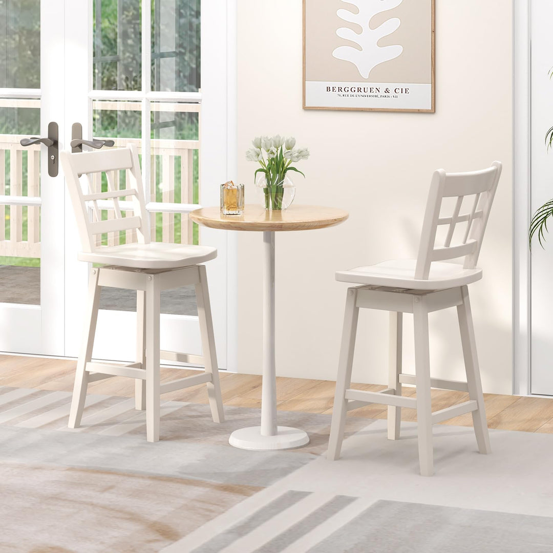 Giantex Bar Stools, Farmhouse Swivel Barstools with 6-Grid Hollow Back & Ergonomic Contoured Seat