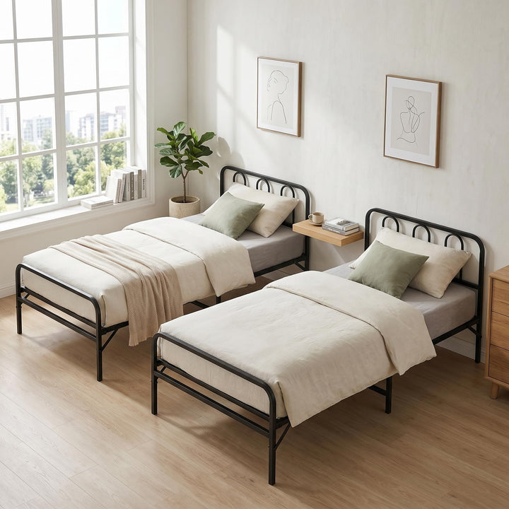 Giantex Foldable Metal Twin Bed Frame with Headboard and Footboard