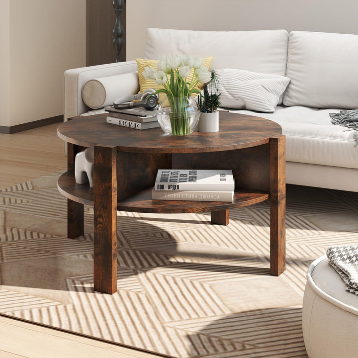 Giantex Round Coffee Table with Storage Shelves