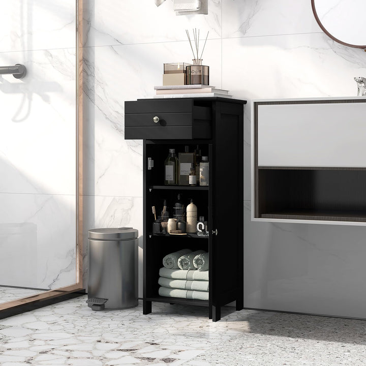 Giantex 34.5” Bathroom Cabinet Narrow Side Storage Organizer with Drawer